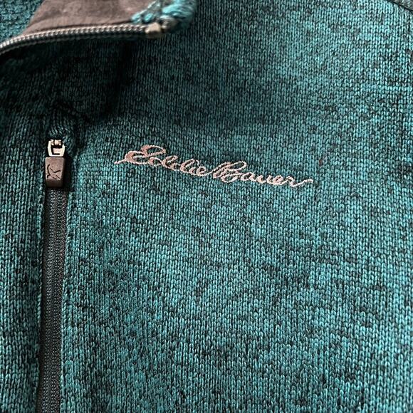 Eddie Bauer 1/4 Zip Mens Pullover Med Teal Heather Fleece Hiking Preppy Golf - Picture 4 of 11